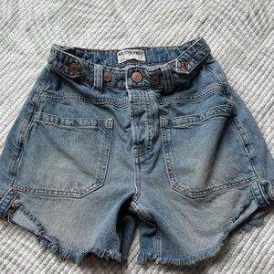We The Free Blue Distressed Denim Shorts